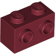 Lego kostka (kostička) 1x2 s nopy na jedné straně, tmavě červená (6252545)